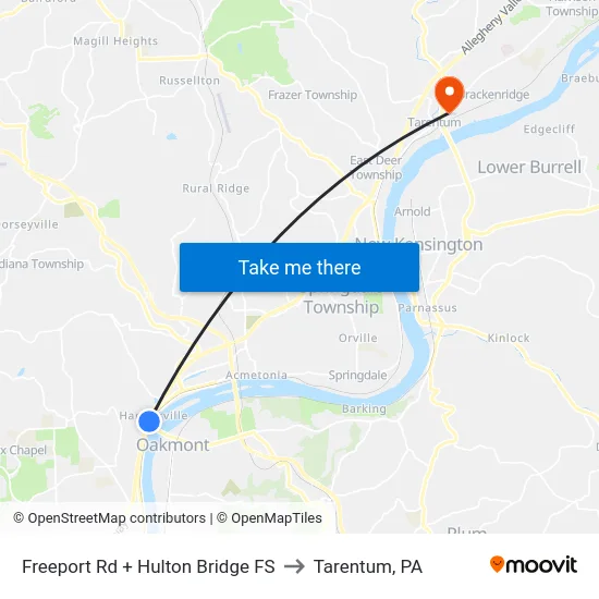 Freeport Rd + Hulton Bridge FS to Tarentum, PA map