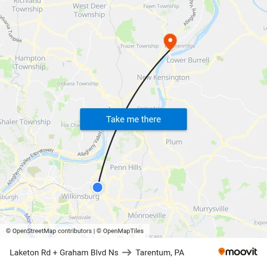 Laketon Rd + Graham Blvd Ns to Tarentum, PA map
