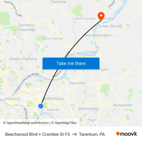 Beechwood Blvd + Crombie St FS to Tarentum, PA map