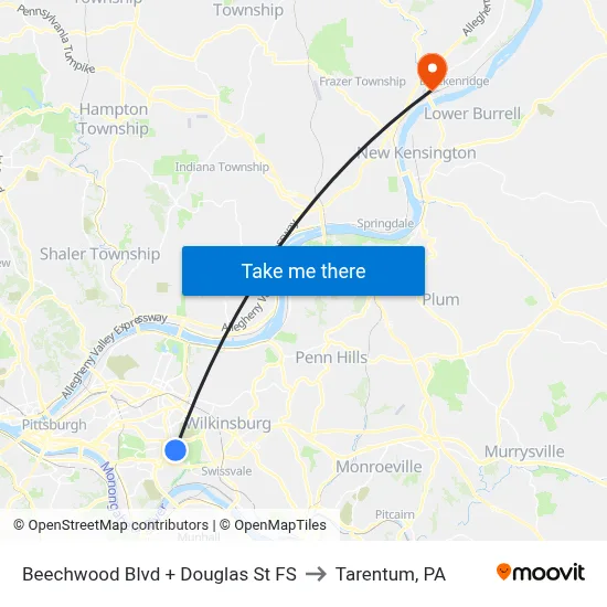 Beechwood Blvd + Douglas St FS to Tarentum, PA map