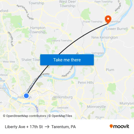 Liberty Ave + 17th St to Tarentum, PA map
