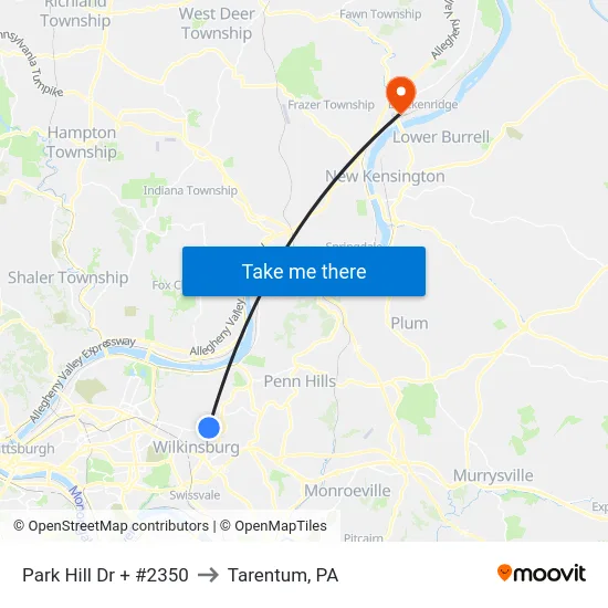 Park Hill Dr + #2350 to Tarentum, PA map