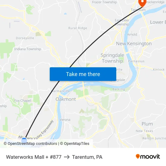 Waterworks Mall + #877 to Tarentum, PA map