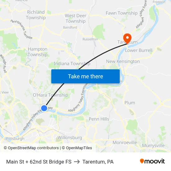 Main St + 62nd St Bridge FS to Tarentum, PA map