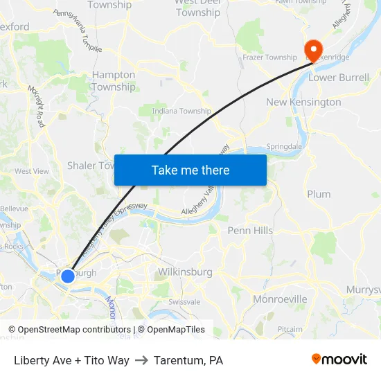 Liberty Ave + Tito Way to Tarentum, PA map