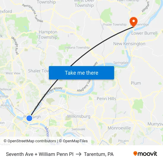 Seventh Ave + William Penn Pl to Tarentum, PA map