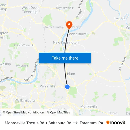 Monroeville Trestle Rd + Saltsburg Rd to Tarentum, PA map