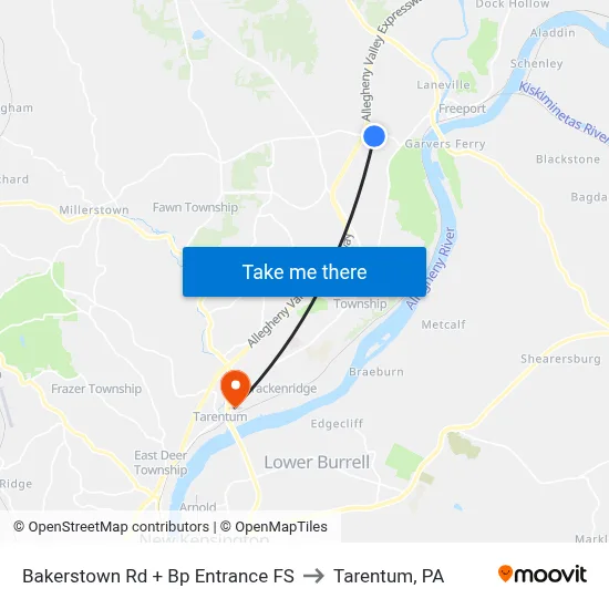 Bakerstown Rd + Bp Entrance FS to Tarentum, PA map