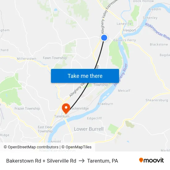 Bakerstown Rd + Silverville Rd to Tarentum, PA map