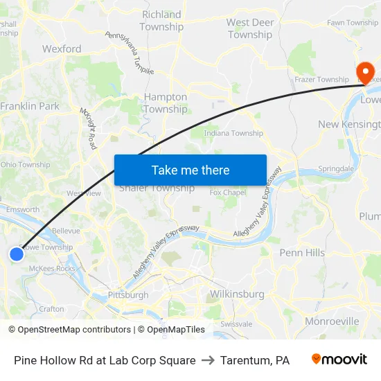 Pine Hollow Rd at Lab Corp Square to Tarentum, PA map