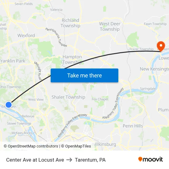 Center Ave at Locust Ave to Tarentum, PA map