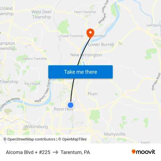 Alcoma Blvd + #225 to Tarentum, PA map
