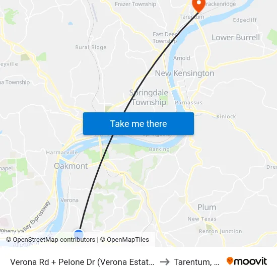 Verona Rd + Pelone Dr (Verona Estates) to Tarentum, PA map
