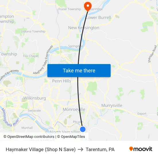 Haymaker Village (Shop N Save) to Tarentum, PA map