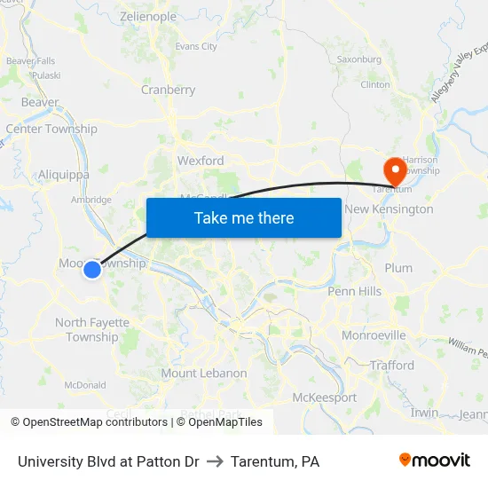 University Blvd at Patton Dr to Tarentum, PA map