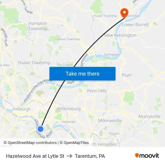 Hazelwood Ave at Lytle St to Tarentum, PA map