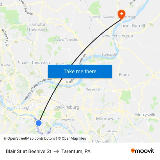 Blair St at Beehive St to Tarentum, PA map