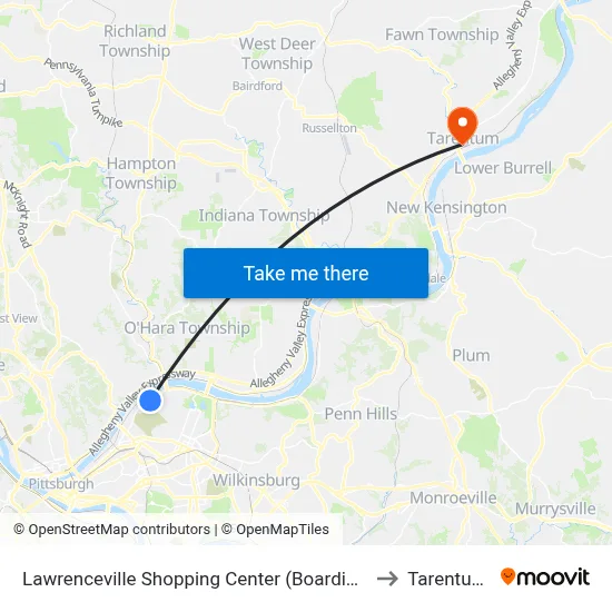 Lawrenceville Shopping Center (Boarding Stop-Shelter) to Tarentum, PA map