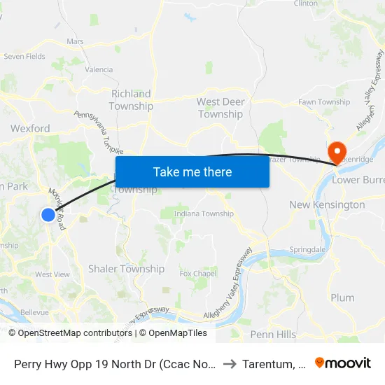 Perry Hwy Opp 19 North Dr (Ccac North) to Tarentum, PA map