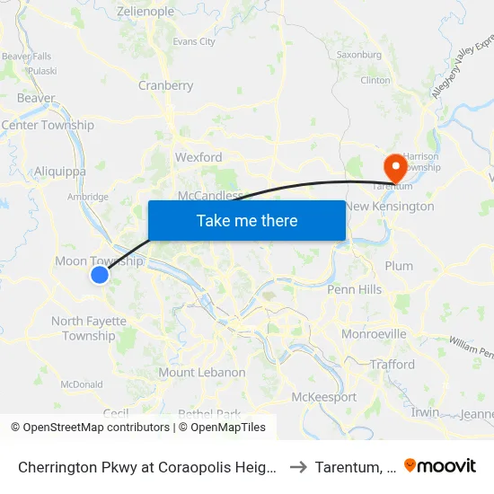 Cherrington Pkwy at Coraopolis Heights Rd to Tarentum, PA map