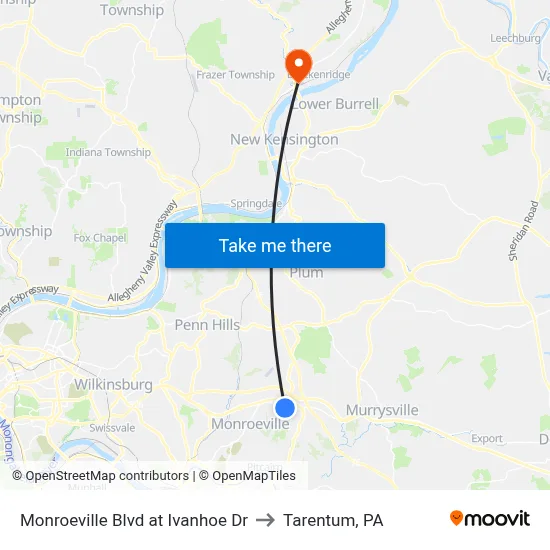 Monroeville Blvd at Ivanhoe Dr to Tarentum, PA map