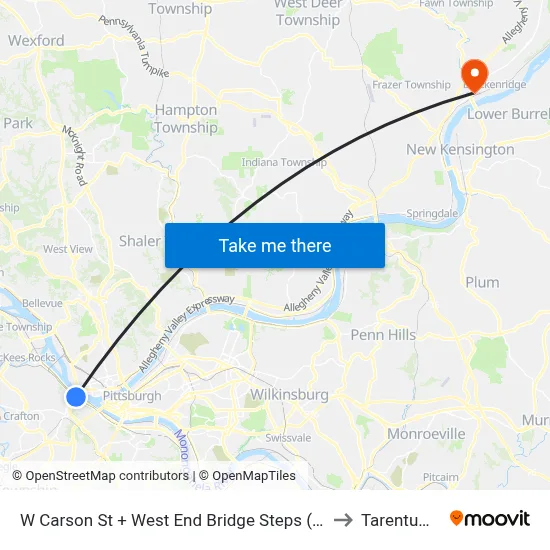 W Carson St + West End Bridge Steps (Underpass) to Tarentum, PA map