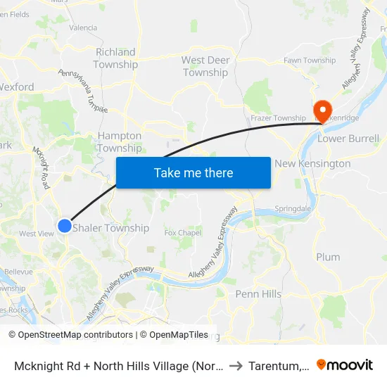 Mcknight Rd + North Hills Village (North Ent) to Tarentum, PA map