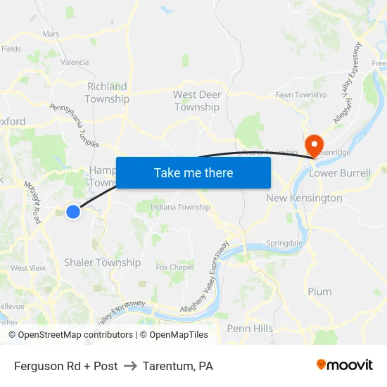 Ferguson Rd + Post to Tarentum, PA map