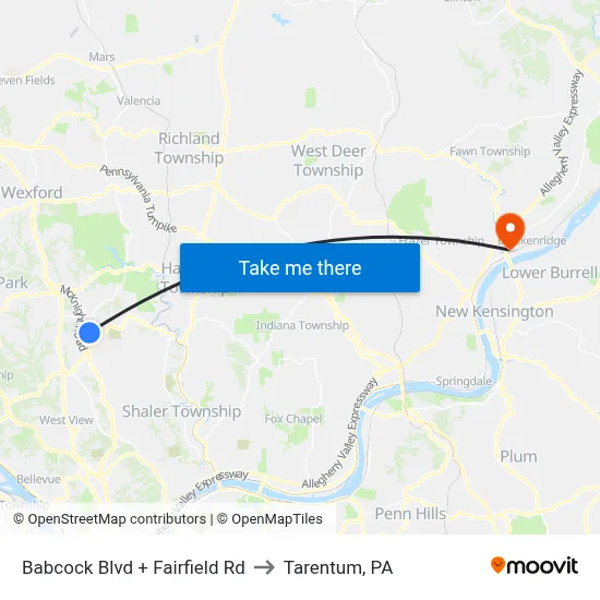 Babcock Blvd + Fairfield Rd to Tarentum, PA map