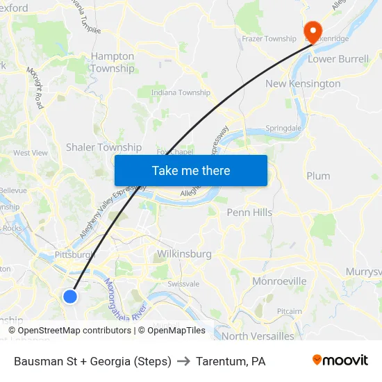 Bausman St + Georgia (Steps) to Tarentum, PA map