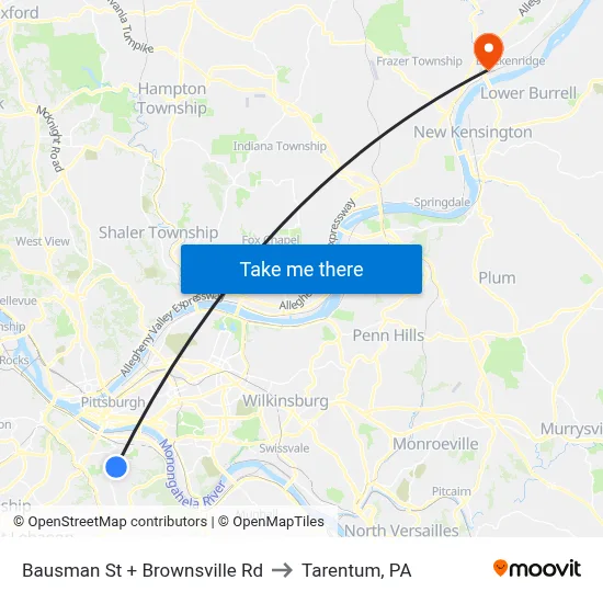 Bausman St + Brownsville Rd to Tarentum, PA map