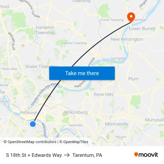 S 18th St + Edwards Way to Tarentum, PA map