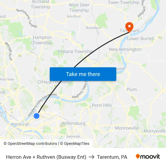 Herron Ave + Ruthven (Busway Ent) to Tarentum, PA map