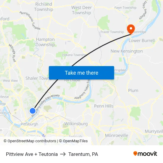 Pittview Ave + Teutonia to Tarentum, PA map