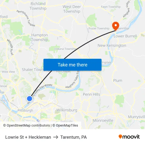 Lowrie St + Heckleman to Tarentum, PA map