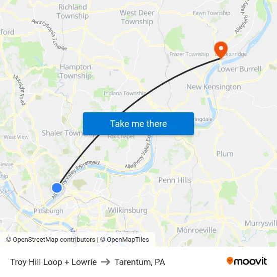 Troy Hill Loop + Lowrie to Tarentum, PA map