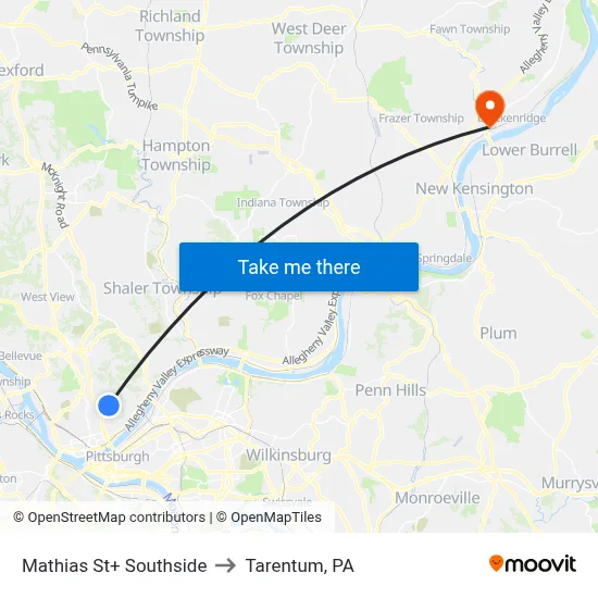 Mathias St+ Southside to Tarentum, PA map