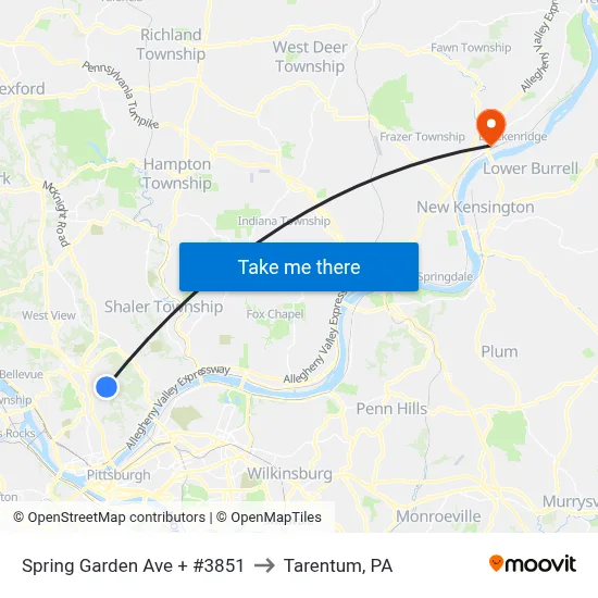 Spring Garden Ave + #3851 to Tarentum, PA map