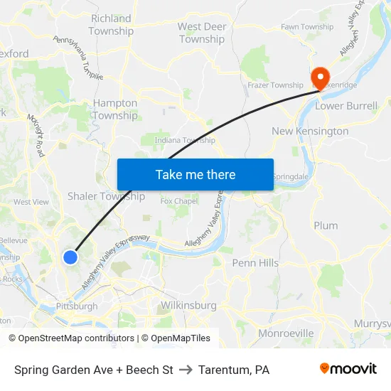 Spring Garden Ave + Beech St to Tarentum, PA map