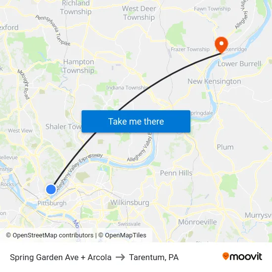 Spring Garden Ave + Arcola to Tarentum, PA map