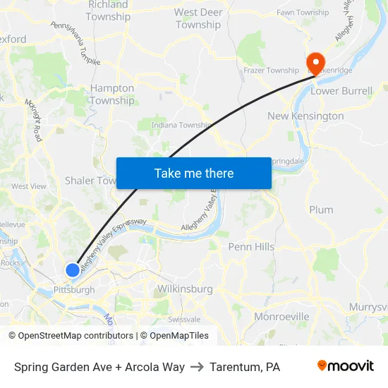Spring Garden Ave + Arcola Way to Tarentum, PA map
