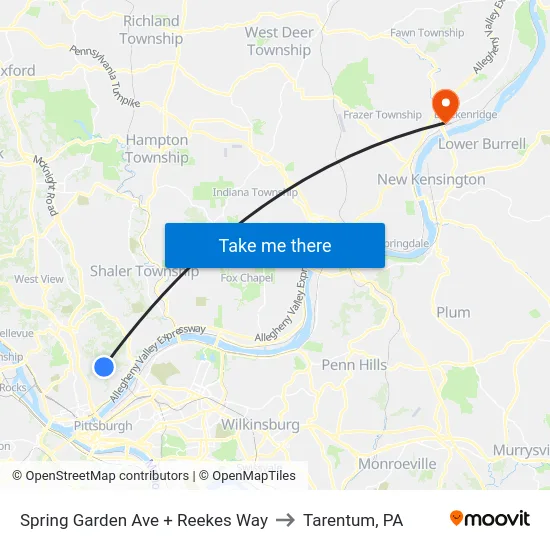 Spring Garden Ave + Reekes Way to Tarentum, PA map