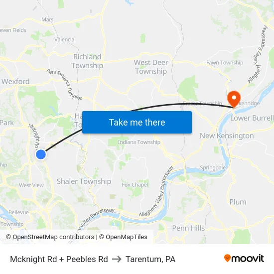 Mcknight Rd + Peebles Rd to Tarentum, PA map