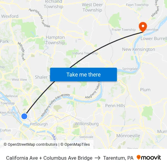 California Ave + Columbus Ave Bridge to Tarentum, PA map