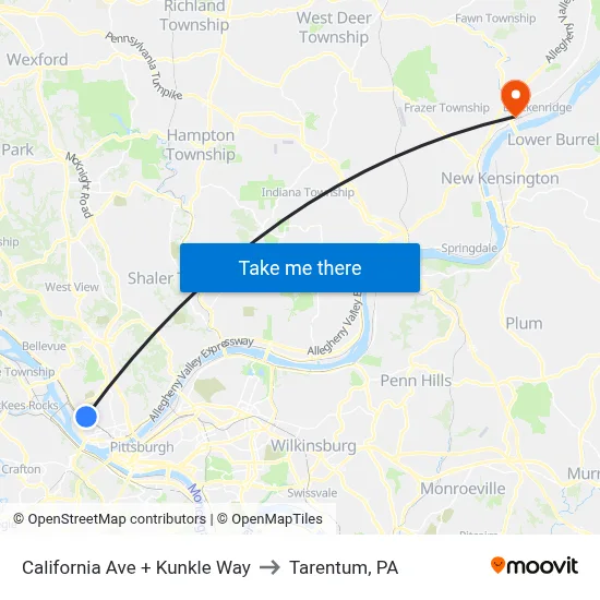 California Ave + Kunkle Way to Tarentum, PA map