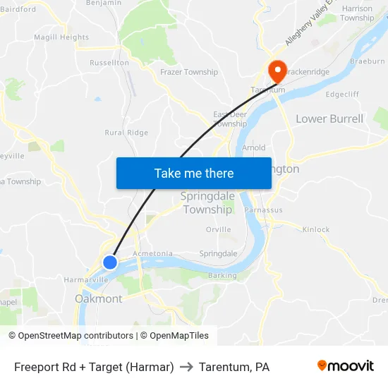 Freeport Rd + Target (Harmar) to Tarentum, PA map