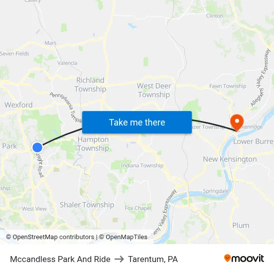 Mccandless Park And Ride to Tarentum, PA map