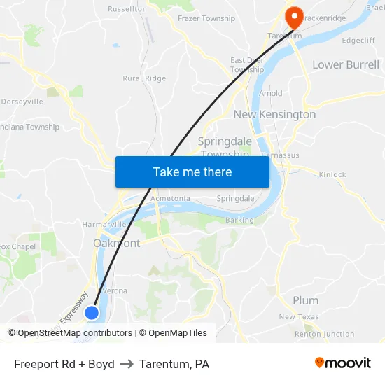 Freeport Rd + Boyd to Tarentum, PA map