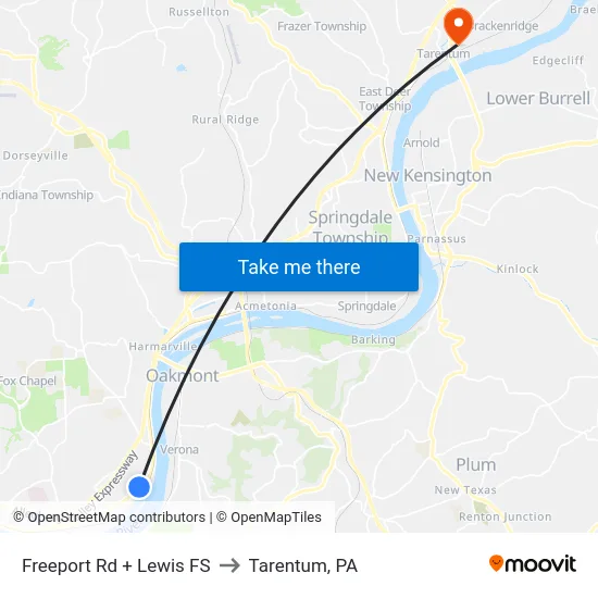 Freeport Rd + Lewis FS to Tarentum, PA map