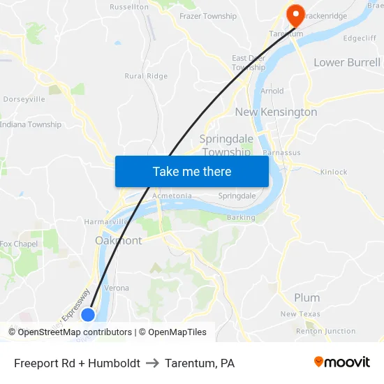 Freeport Rd + Humboldt to Tarentum, PA map